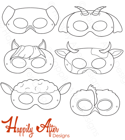 farm animal masks coloring pages